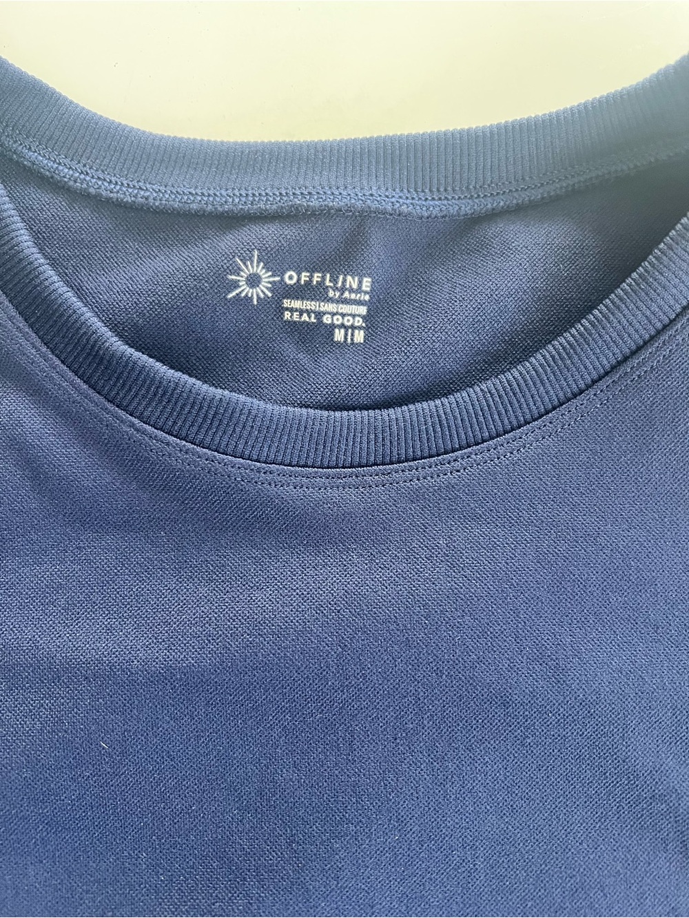 Navy Rib-Hem Cropped Tee - Crewneck Short Sleeve - Picture 2 of 2